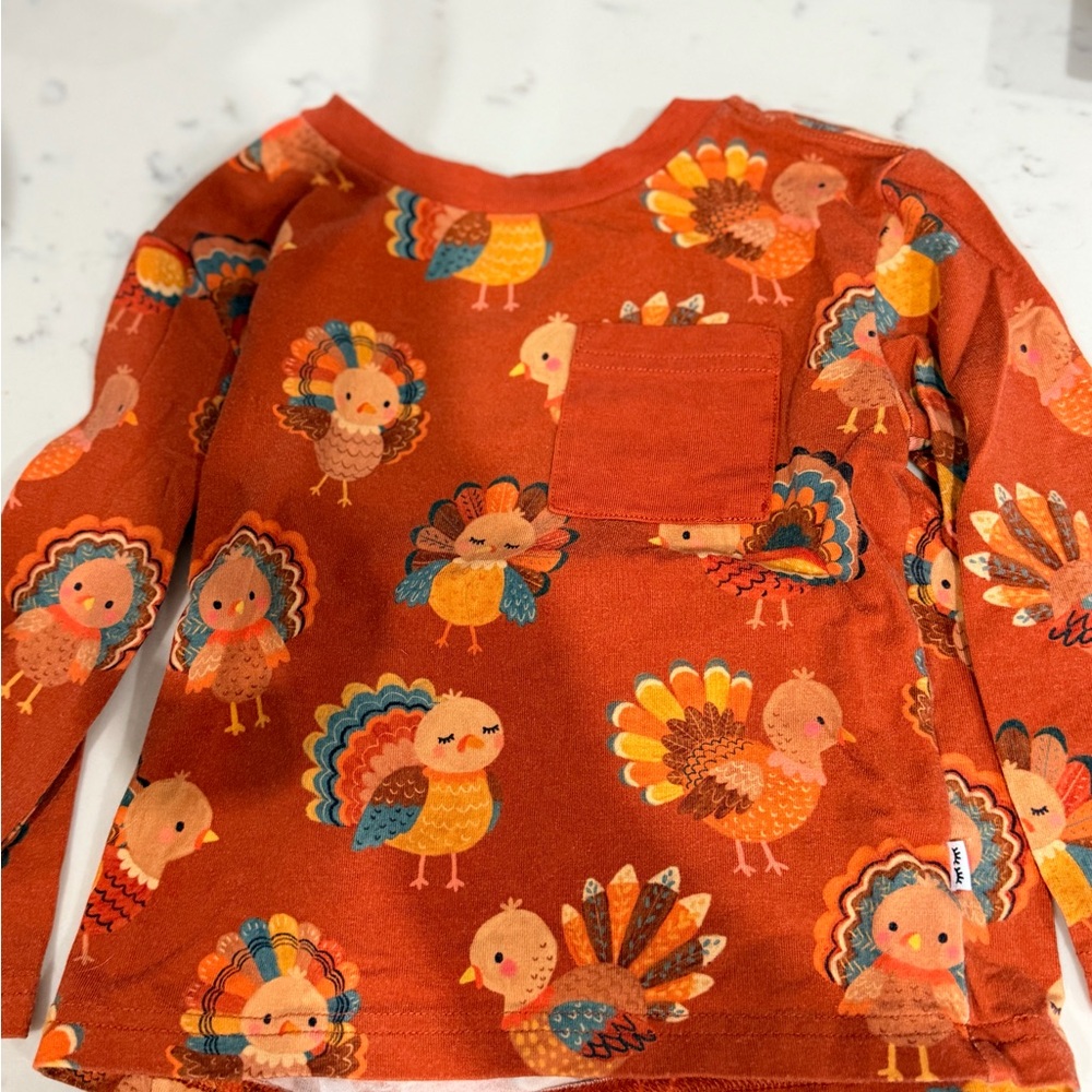 Little Sleepies Festive Turkey Long Sleeve Tee - Rust